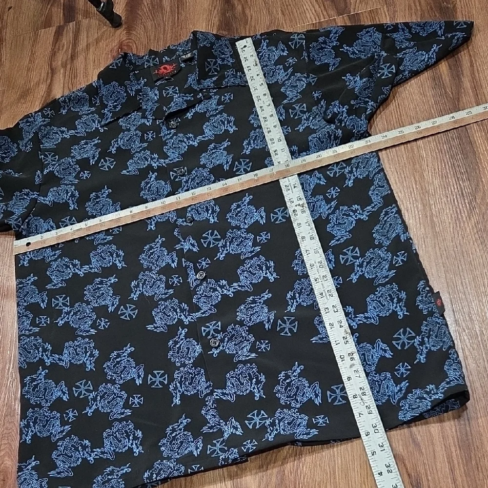 Vintage Dragon D Clothing Short-Sleeve Button-Down with Blue Dragons Sz Large - Picture 5 of 6